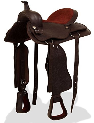 Festnight Westernsattel, Halfter & Brustblatt Echtleder und Kunstleder Pferdesattel Set 17 (43,2 cm) Braun