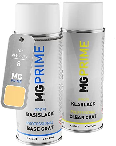 MG PRIME Vernice per auto Kit di bombolette a spruzzo per Mercury 8 / 65F70 Springtime Yellow/Jamaican Yellow Bomboletta spray da 400ml di vernice di base vernice trasparente