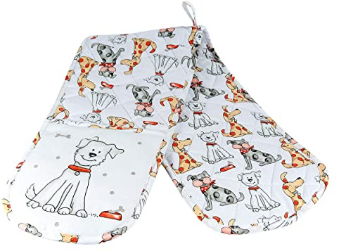 SPOTTED DOG GIFT COMPANY - Doppelter Ofenhandschuh Hitzebeständige Topfhandschuh Doppelt aus 100% Baumwolle, Hunde-Motiv Geschenk für Hundebesitzer Hundeliebhaber Frauen Männer