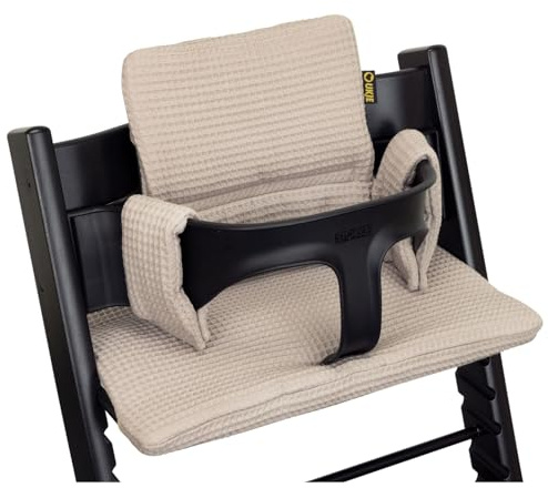 Sitzkissen kompatibel mit Tripp Trapp Hochstuhl, extra bequemes Waffelstoff Sitzpolster, Oeko-Tex 100 zertifiziert, abwaschbare Sitzauflage & Sitzverkleinerer für alle Modelle, Taupe Waffle Pique