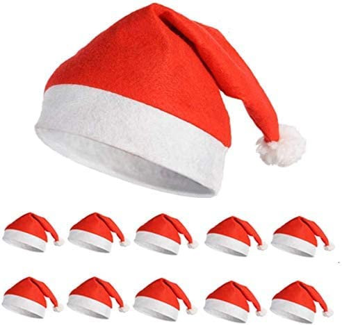 BangShou 10Stk Weihnachtsmütze Nikolausmütze mit Plüsch Rand Rot Weihnachtsfeier Santa Mütze Weiche Weihnachten Partyhüte Christmas Hat (24 * 35cm)