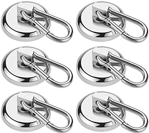Wukong Magnetische Haken, 6 Stück, Neodym-Magnet, sehr robust, 27 kg, mit abnehmbarem Karabinerhaken, robust, für Büro, Küche, Grill