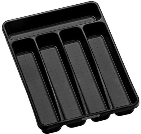 madesmart Silverware Tray-CARBON COLLECTION Antimicrobial, Soft-Grip Lining & Non-Slip Rubber Base & BPA-Free, Mini | non slip feet, rounded corners, branded icons, soft grip lining, forks knives spoons, flatware sorting, woman owned