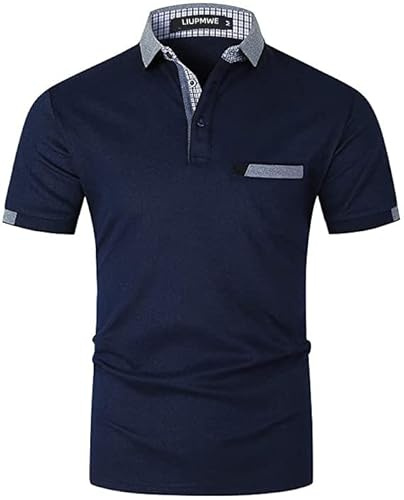 LIUPMWE Poloshirts Herren Kurzarm Golf Poloshirts mit Tasche Kontrastfarbe Ausschnitt Baumwolle Basic T-Shirt Polohemd Sommer