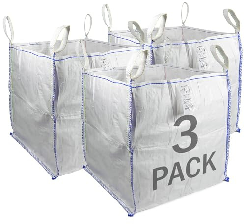 Sackmaker FIBC Big Bag - 1,000 kg SWL - Fully Certified - Builders Bag - Garden Waste Bag Extra Large (3 Packs), TB808080-3, White