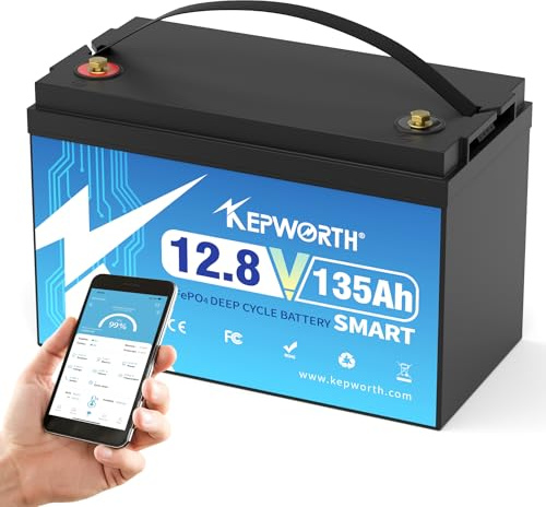 KEPWORTH 135Ah 12V LiFePO4 Batterie, Lithium Akku mit 100A BMS, Max. 15000 Zyklen, Perfekter Ersatz für Blei-Säure für Wohnmobile, Solaranlage, Boot, Solarpanel Kit,Camping