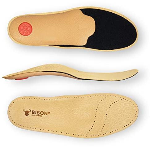 BISON ALFA Semelles Orthopédiques 1 Paire - Semelles Chaussures Confort au Pied Plat - Semelle en Cuir de Talon Amorti pour Femme et Homme