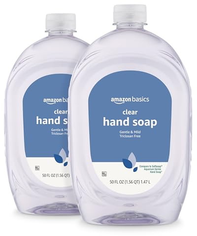 Amazon Basics Gentle & Mild Clear Liquid Hand Soap Refill, Triclosan-Free, Dermatologist-Tested, pH Balanced, 50 Fl Oz, 2-Pack (Previously Solimo)