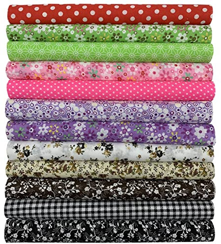 aufodara 12 Stück Baumwollstoff meterware Stoffpaket 50 x 50cm Patchwork Stoffe zum Nähen, Reiner Baumwolle Stoff, Quilten Basteln Handwerk Gewebe, Quadrate Baumwolltuch (Bunt D)