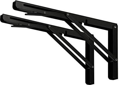 CLT CLETING 24 Black Folding Shelf Brackets Max. Load 440 lb, Heavy Duty DIY Wall Mounted Shelf Bracket Space Saving for Table Work Bench, Pack of 2