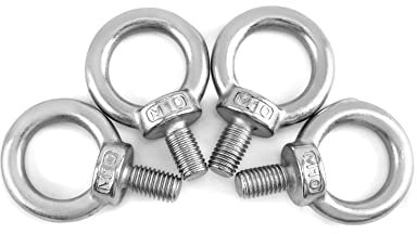 QWORK® 4 Stück M10 Ringschraube - 200KG - 304 Edelstahl Ösenschrauben für Rolle des Befestigens und Hängens