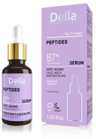 Delia Cosmetics - Siero Antirughe - Peptidi - Pelli Mature - Riduce le Rughe. Uniforma il Colorito della Pelle - Ritarda il Processo di Invecchiamento - Pelle Liscia e Soda - Vegano - 30ml
