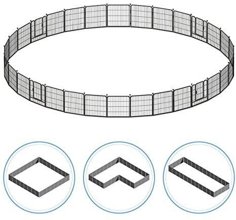 Fencer Wire Foldable Outdoor/Indoor Pet Playpen with Gate, Available in 24/32/40 Height Metal Portable Kennel, Heavy-Duty Exercise Fence Cage 8/16/24/32 Panels for Large/Medium/Small Dog, Animals