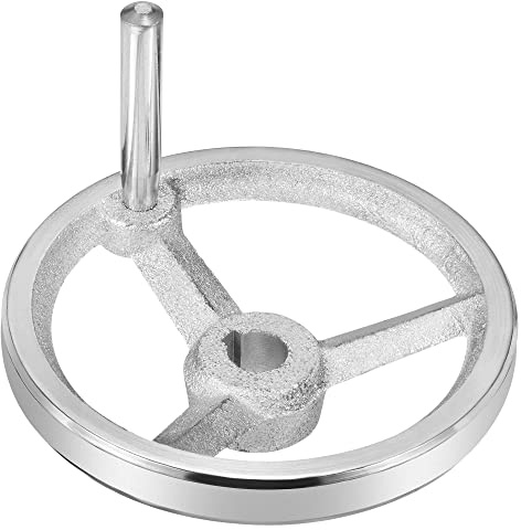 PATIKIL 120mm/4,72 Pulgadas Diámetro 14mm ID Giratorio Volante, 1 Paquete Fundido Hierro Cromado Chapado con Mango para Muchos Tipos de Fresadoras Máquinas y Tornos, Plateado Tono