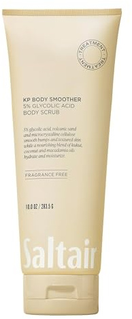 Saltair KP Body Scrub. 5% Glycolic Acid Treatment with Volcanic Sand and Plant Moisturizers. Fragrance-Free Physical Chemical Exfoliator. Exfoliating Body Scrubber for Rough Bumpy Skin, 10oz.