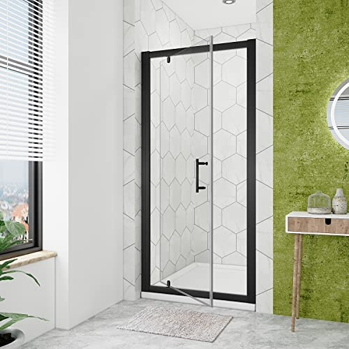 ELEGANT 700mm Black Pivot Hinge Shower Door 6mm Safety Glass Reversible Shower Enclosure Cubicle