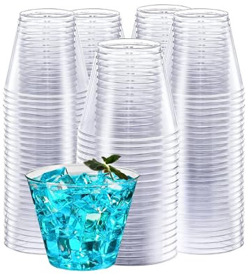 Green Direct 9 oz Clear Hard Plastic Tumbler Cups - Disposable Heavy-Duty Plastic Cups for Weddings, Cocktails, and Bars - Elegant, Transparent Drinkware - 100 Pack for Parties and Events