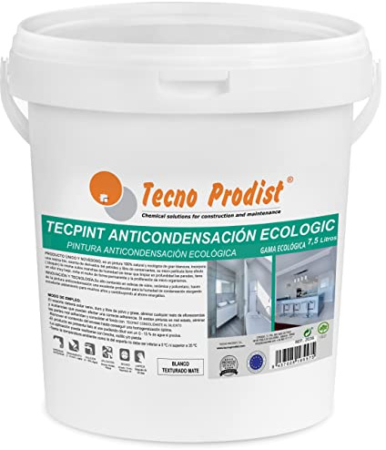 Tecno Prodist TECPINT ANTICONDENSACIÓN ECOLOGIC (7,5 Litros) Pintura anti-condensación ecológica interior - exterior al agua, 100% Natural, Paredes y Techos, Transpirable - (BLANCO)