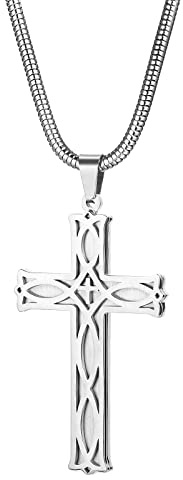 OIDEA Collana Croce Uomo-Crocifisso Ciondolo Donna Acciaio Inossidabile con Catenina 55cm,Collane Uomo Argento Gesù Cristo,Regalo per Battesimo/Preghiera/Festa del papà
