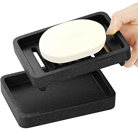 Luxspire Soap Dish, Double Layer Draining Soap Holder, Detachable Soap Container Box for Bathroom Shower Bathroom and Shower, Drainer Soap Case, Gravel Black