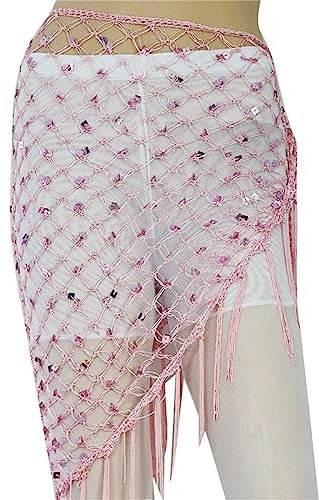 ENENEN Women's Hollow Mesh Pailletten Hüfttuch Perlen Dekoration Taille Schal Schal Fischernetz Großes Dreieckstuch Bauchtanz Taille Kette Hüfttuch