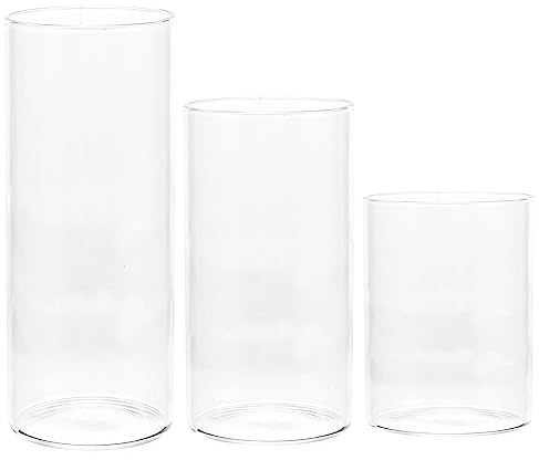 DOITOOL Glass Cylinder Hurricane Candle Holder Set of 3 (12cm 9cm 6cm Height, 4.7cm in Dia.) Clear Glass Cylinder Candle Holder for Pillar Candles, Clear Vase for Floral Wedding Decor