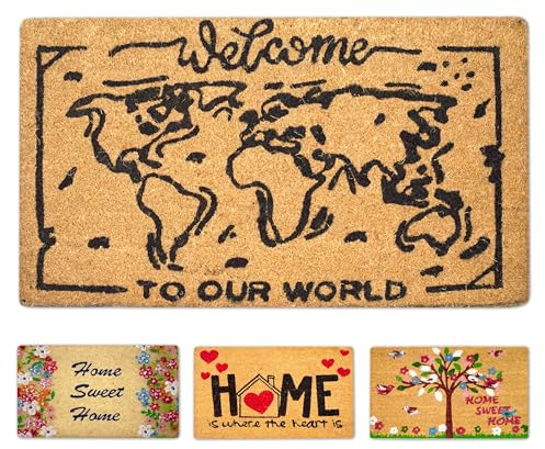 LUA VIKA Fußmatte Kokos - Welt - 40x70 cm - Fussmatte Aussen und Innen - Fussmatten Haustür - Türmatte Außen - Fußmatten - Kokosmatte Fußmatte