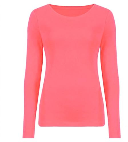 janisramone Womens Ladies Round Neck Long Sleeve T-Shirt Stretchy Plain Fitted Basic Jersey Casual Tee Top
