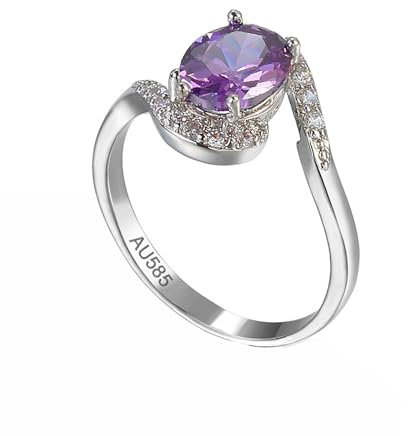 Epinki Freundschaftsringe Weißgold Au585 14 Karat, Klassisch Partnerringe mit Amethyst Lila, 14K Gold Eheringe mit Moissanit Echter Schmuck, Gr.60 (19.1)