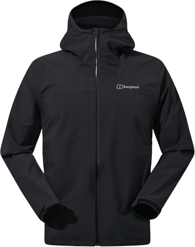Berghaus Men's Arnaby Lightweight Stretch Waterproof Hooded Jacket | Breathable | Lightweight Rain Coat Waterproof Jacket, Black/Black, 2XL