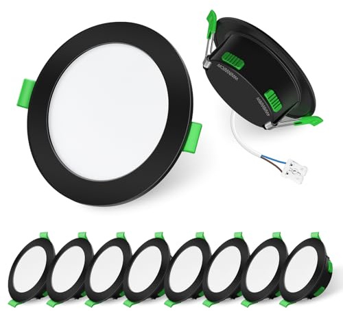 ALUSSO LED Einbaustrahler 230V 3CCT Dimmbar,4W/6W/8W Schwarz Spots 10er Set | 3WT Ultra Flach 68mm Deckenspots, 3000K/4000K/6500K Einbauspots, IP44 für Zimmer, Badezimmer, Küche, Dachvorsprung