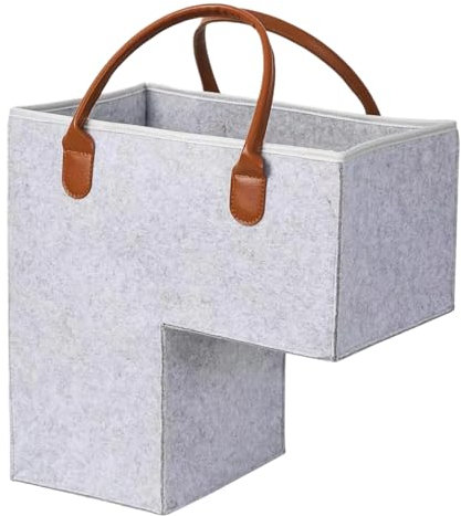 Treppenkorb L-förmiger Treppenkorb-organizer Treppenkorb Stufenkorb filz 41 x 26 x 41 cm Treppenkorb mit henkel Treppen-Aufbewahrungskorb für Aufbewahrung, Organizer, Heimdekoration (grau)