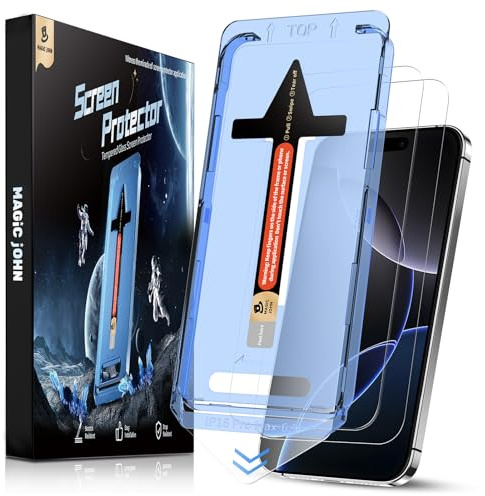 MAGIC JOHN 2 Stück für iPhone 16 ProMax für Bildschirmschutz (6,9 Zoll), Auto-Dust-Eliminierung, 9H, HD Klar, Bläschenfrei, Einfache Installation
