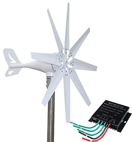 AISINILALAO 12v,Wind Turbine 12V 24V 48V 8 Blades with Controller High Efficiency 1200W Horizontal Wind Power Generator Kit for Solar Panels Garden Street Lighting (White)