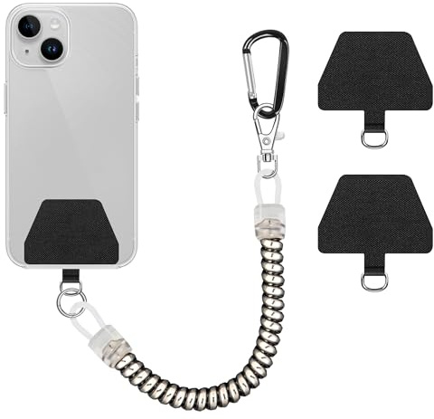 COCASES Phone Lanyard, Universal Theftproof Anti-Lost Elastic Tether Wrist Strap with Patch Compatible with Most Smartphones (Silver 80cm)