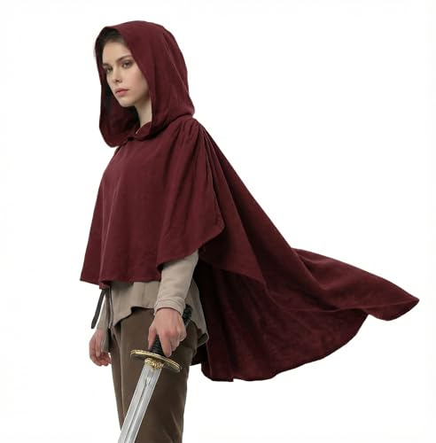 Red Medieval Cowl Hooded Cloak Post Apocalyptic Shawl Shaman Cowl Renaissance Cape Robe Costume