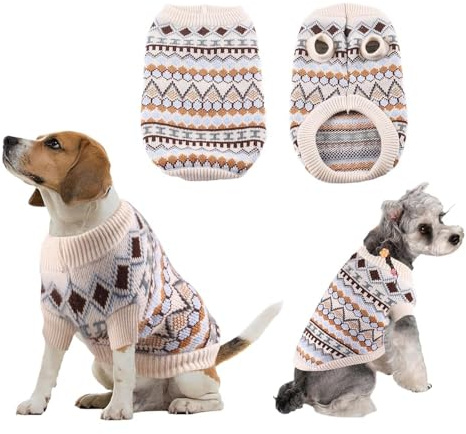 Yoolhamy Hundepullover, Weihnachten Pullover für Kleine mittelgroße Hunde Weihnachtspullover Hund Dicken Hundepulli Warm Hunde Pullis für Chihuahua Französische Bulldogge (Beige, S)