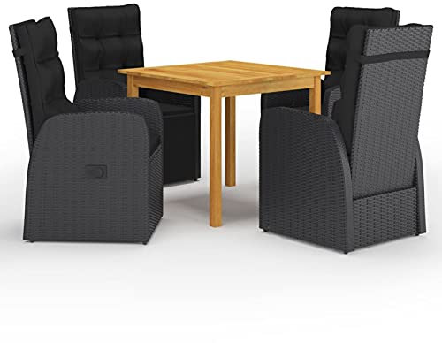 Somanki 5-TLG. Garten-Essgruppe Schwarz, Esstisch Mit Stühlen Set, Gartenmöbel Sitzgruppe, Balkon Möbel, Gartenlounge Set, Terrassenmöbel, Balkonmöbel Set - 3067721
