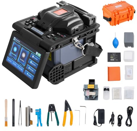 VEVOR Soudeuse fibre optique 6 moteurs, épisseuse fusion fibre optique à alignement de noyau, épissage 6s, chauffage 13s, écran LCD 5, support de fibre 3 en 1, batterie 7800 mAh pour SM MM DS NZDS