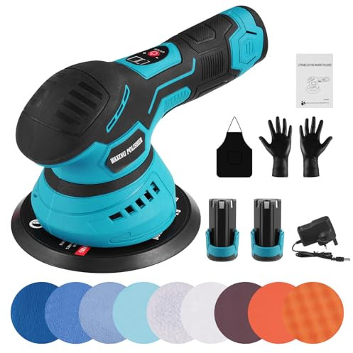 12V 150mm Cordless Car Polisher Kit, Polishing Machine with 2800-5500 RPM, Dual Battery, Lightweight Portable Car Polisher Buffer Includes 14 Accessories for Automotive, Furniture, Wood, Leather, Tile