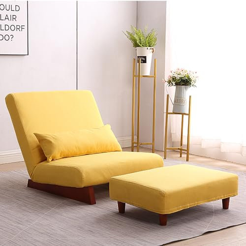 Ausziehbares Schlafsofa mit verstellbarer Rückenlehne und Kissen, Einzelperson, Chaiselongue, Couch für Wohnung, Gelb