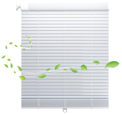 Estores para Ventanas de baño Opacas/Impermeables Persianas Horizontales Sin Taladrar Cortinas venecianas Escalable Veneciana de Aluminio para Salón, Cocina, Oficina(White)