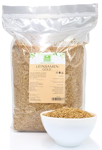 Gold Leinsamen ganz 10kg rohe goldene Leinsamen gelb von Green Essence | Goldleinsamen ohne Zusätze, Lein Samen ideal zum Backen, vegan, Naturbelassen, Rohkostqualität, Leinsaat gelb 10kg, 10x 1kg
