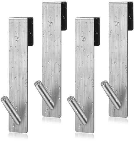LURICO 4 Pièces Crochets de Porte de Douche, Porte Serviette Sans Perçage, éléments en Acier Inoxydable pour Portes de Douche Sans Cadre
