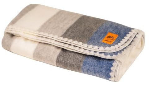 Alpaca Wool Blanket – Twin Size, 75 x 38 Inches – Warm & Lightweight – Couch, Bed, or Outdoor Blanket – Gray & Blue