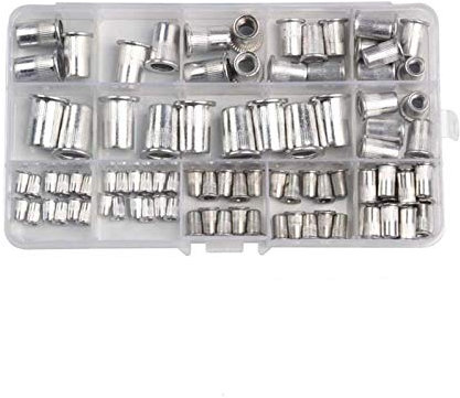 Blindnietmuttern, Gewindeeinsatzmuttern, Senkkopf, offener Senker, 93-teilig, Aluminium M3 M4 M5 M6 M8 M10, Aluminiumlegierung, Nietmutter, flache Hutmutter(Sliver)