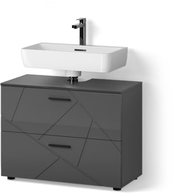 Livinity Waschbeckenunterschrank Ronco, Anthrazit Hochglanz, 80 x 58.6 cm