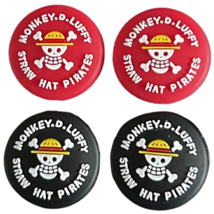 Kool Millennials Pirate-Themed Silicone Thumb Grip Caps (4-Pack), Red & Black Joystick Covers Compatible with PS5, PS4, Xbox Series X/S, Xbox One, and Switch Pro Controllers