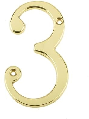 Kooples Hardware 75mm Screw Fix Door Numerals – Solid Metal House Numbers with Pre-Drilled Holes – Traditional Front Door Number Plates for Home & Gate Use (Polished Brass, No. 3)