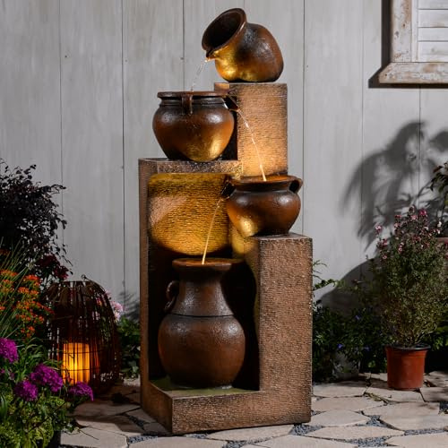 Bumilgar 135cm Large Garden Water Features Outdoor Fountains With LED Lights Pump, 4 Tier Electric Cascading Waterfall Fountain for Patio, Backyard, Deck, Porch and Home Art Decor